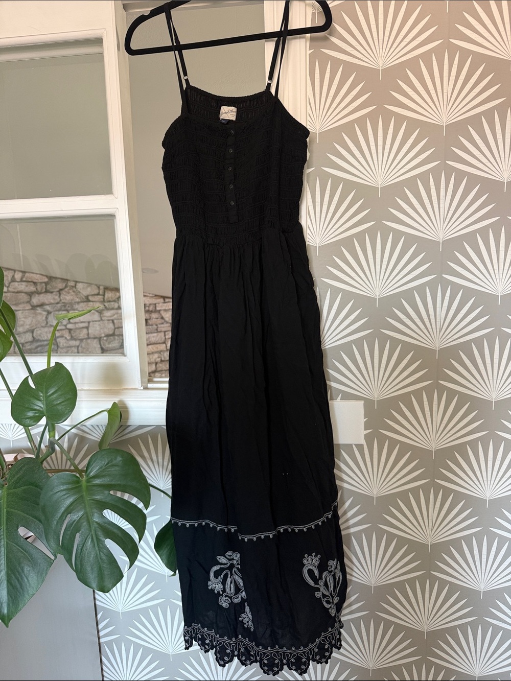 Universal Thread Black Maxi Dress with White Embroidery